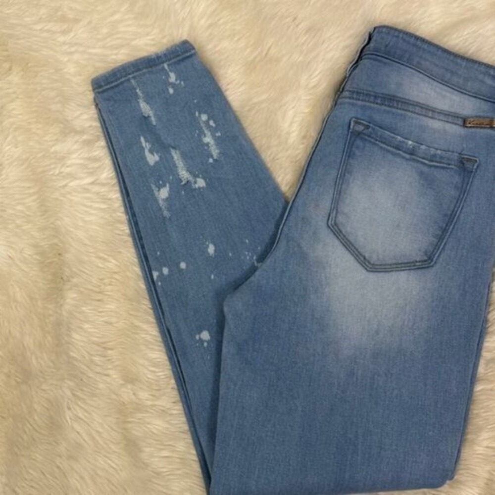 KanCan High Rise Skinny Jeans Light Wash Paint Splatter Distressed Denim Size 27 - Picture 7 of 9